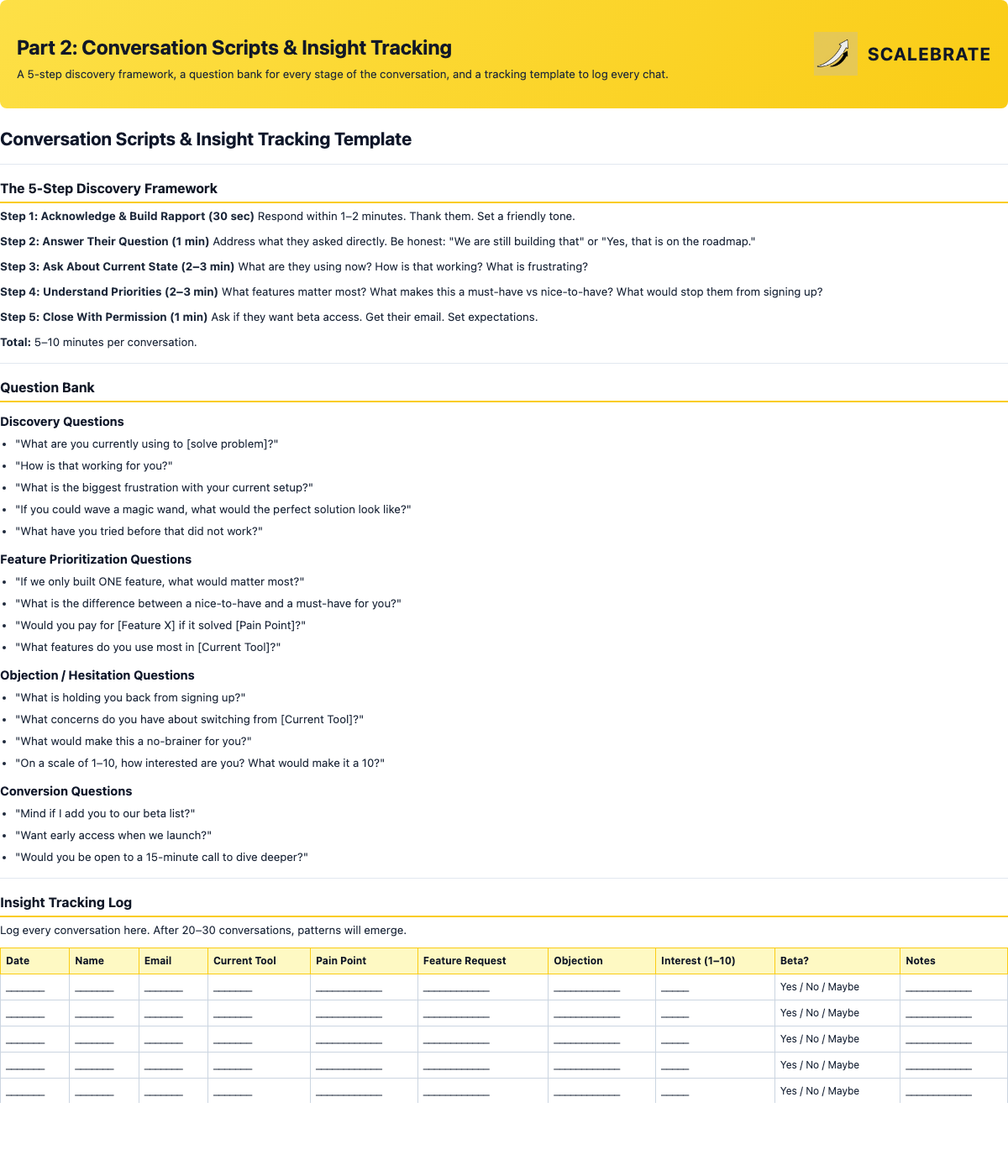 Preview of Conversation Scripts and Insight Tracking Template