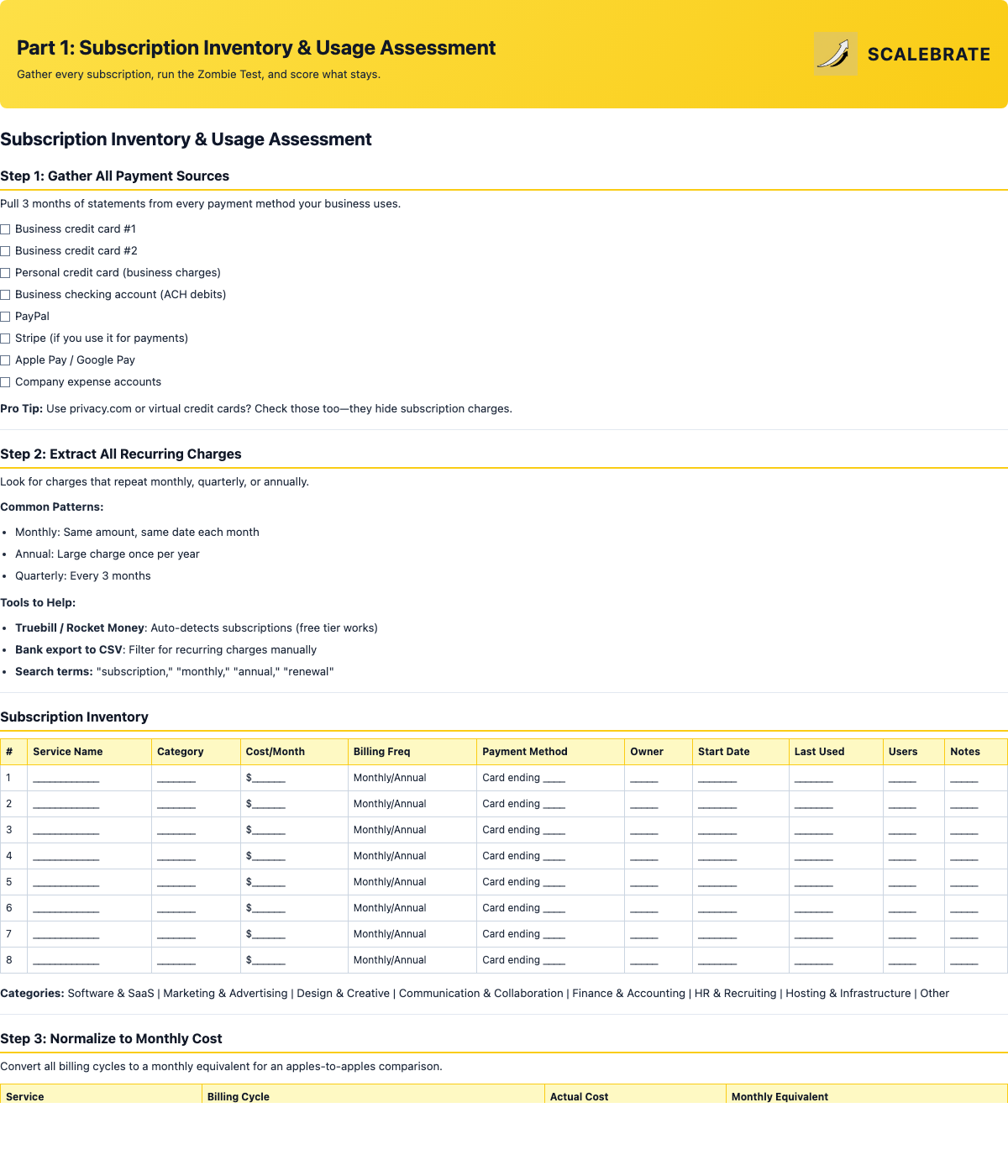 Preview of the Subscription Inventory & Usage Assessment template